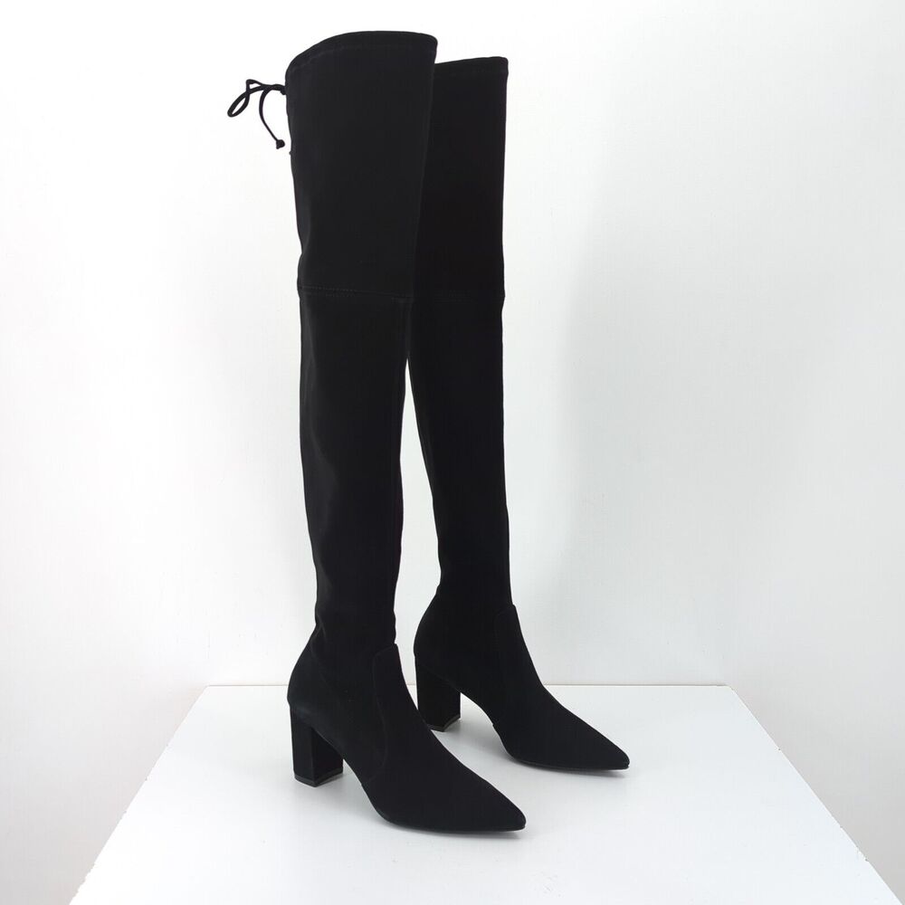 Stuart Weitzman Women 5.5 Avenue City Boots Black OTK Suede Pointed Toe NEW FLAW